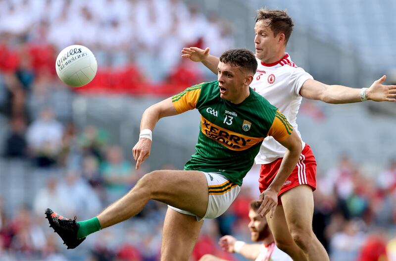 Kerry’s David Clifford and Kieran McGeary of Tyrone in the All-Ireland SFC semi-final at Croke Park on August 28th, 2021. Photograph: James Crombie/Inpho