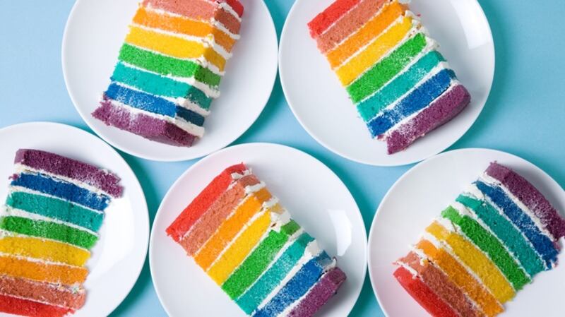 Slices of rainbow cake