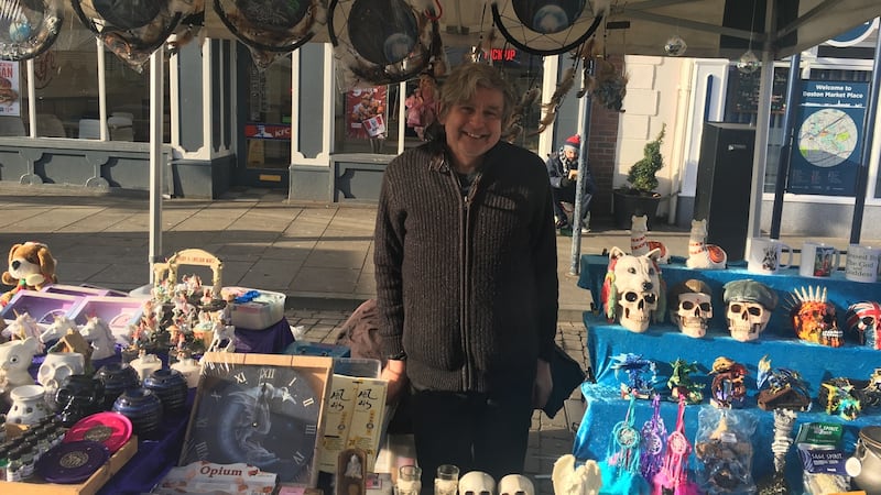 Leave-voter Alan Clarke runs a market stall called Destiny, Dragons and Dreams.  “Anything you believe in can work.” He laughs. “Like Brexit. It has to work.” Photograph: Patrick Freyne