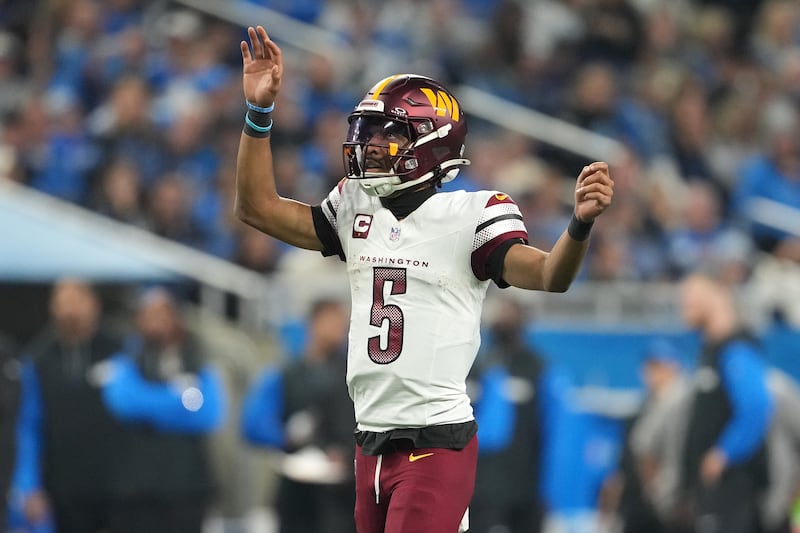 Washington Commanders quarterback Jayden Daniels continued his stunning rookie season in the win over the Detroit Lions. Photograph: Nic Antaya/Getty Images