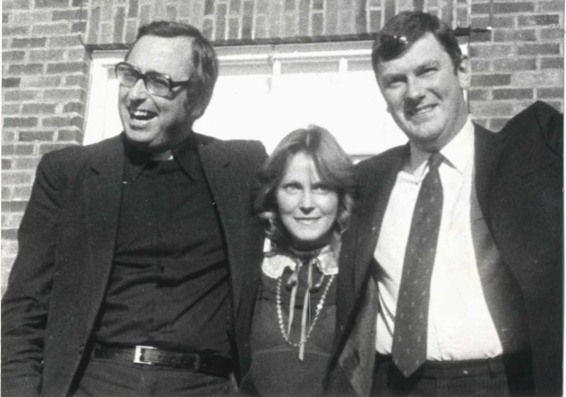 Ben Dunne with his wife, Mary, and Fr Dermod McCarthy at Mr Dunne's home in Castleknock, Co Dublin, in October 1981 following his release in south Armagh by the IRA, which had kidnapped him. Photograph: Dermot O'Shea