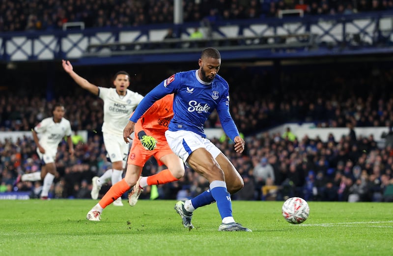 Beto scores Everton's opening goal against Peterborough. Photograph: Carl Recine/Getty Images