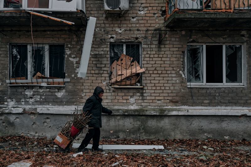 A damaged building in Avdiivka, Donetsk. Photograph: Libkos/AP