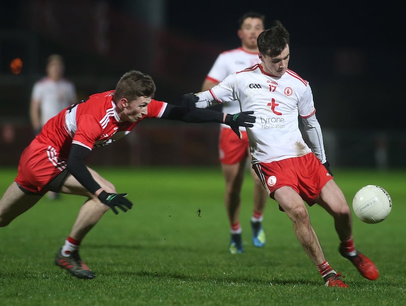 A young Darragh Canavan scores a point on his eagerly-awaited debut against Derry in the Dr McKenna Cup in 2018. Photograph: Lorcan Doherty/Inpho 