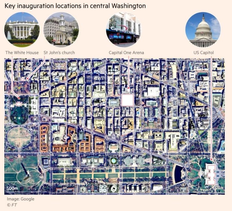 Key inauguration locations in Washington, DC