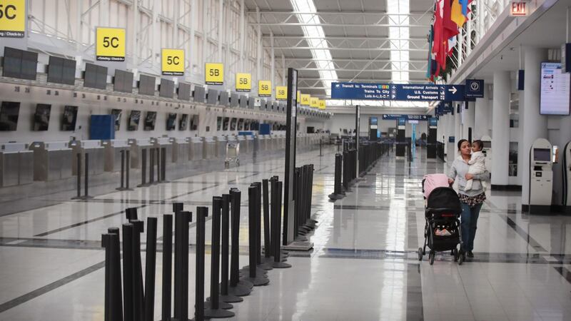 The international terminal at O’Hare Airport, Chicago,  is nearly devoid of travelers. PhotographScott Olson/Getty Images