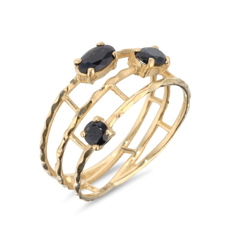 9ct Gold Three Row Black Spinella Wire Ring, €250.00 at MoMuse