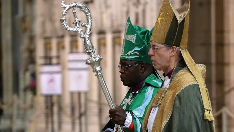 Archbishop of York John Sentamu (l) and the Archbishop of Canterbury Justin Welby process through York Minster during a Eucharist Service on July 13th, 2014 in York. Photograph: Christopher Furlong/Getty Images