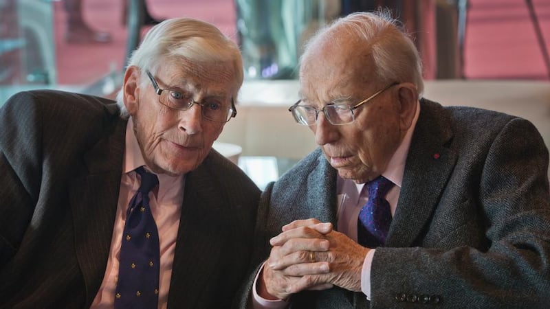 Former deputy leader of the SDLP and deputy first minister Seamus Mallon  with Dr Whitaker. Photograph: Brenda Fitzsimons