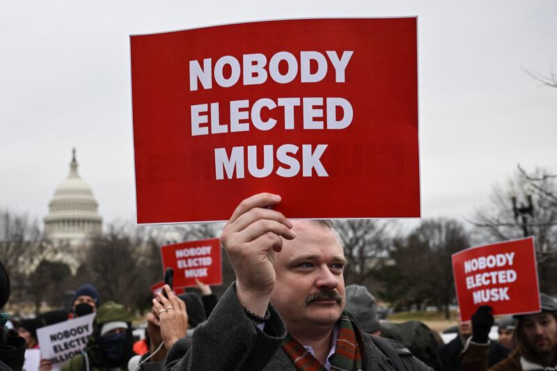 A protest against Donald Trump and Elon Musk's 'department of government efficiency' outside the US Department of Labor on February 5th. Photograph: Drew Angre/AFP/Getty        