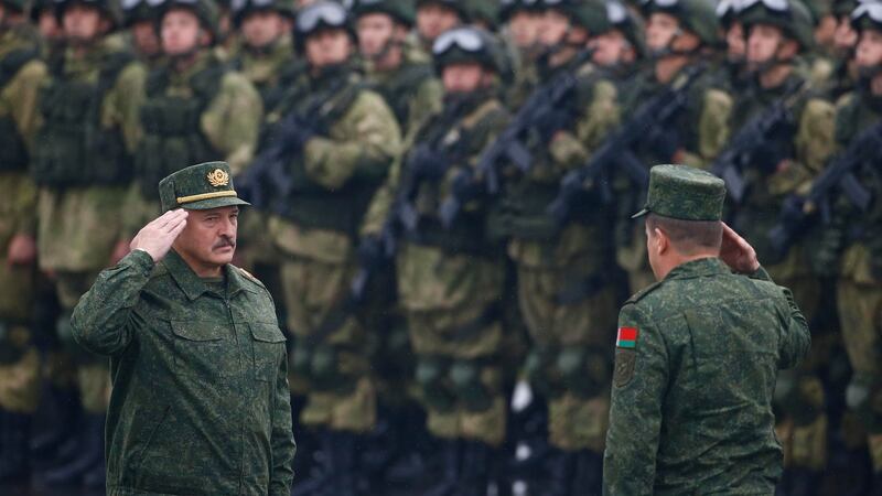 Belarusian president Alexander Lukashenko attends the Zapad. Photograph: Vasily Fedosenko/Reuters