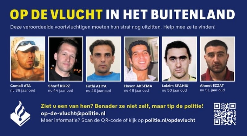 Some of the individuals on the run sought by police in the Netherlands. Illlustration: Netherlands Police