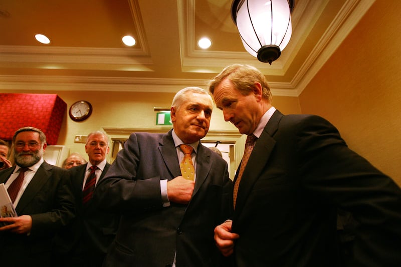 The then taoiseach, Bertie Ahern, and Enda Kenny, then leader of Fine Gael, at a book launch in the Georgian Suite of Buswells Hotel in 2007