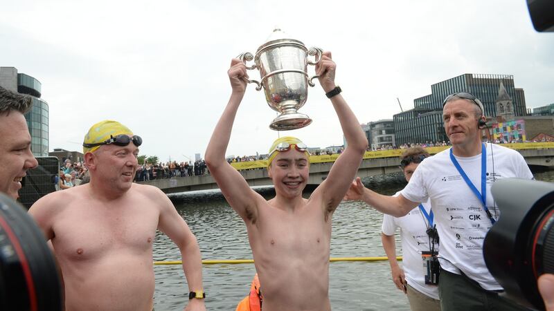 The winner of the men’s event was 15-year-old Mark Hanley of North Dublin Swimming Club. Photograph: Dara Mac Donaill / The Irish Times