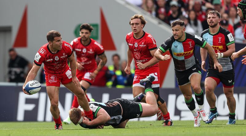 Toulouse’s Antoine Dupont is tackled by Fin Baxter of Harlequins at Le Stadium in Toulouse on May 5th. Photograph: Gary Carr/Inpho