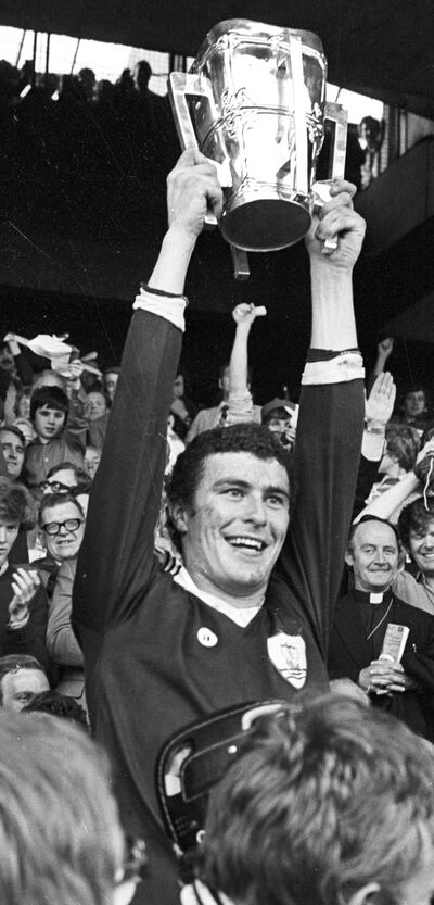 Galway captain Joe Connolly holds aloft the MacCarthy Cup after the 1980 final. Photograph: Peter Thursfield