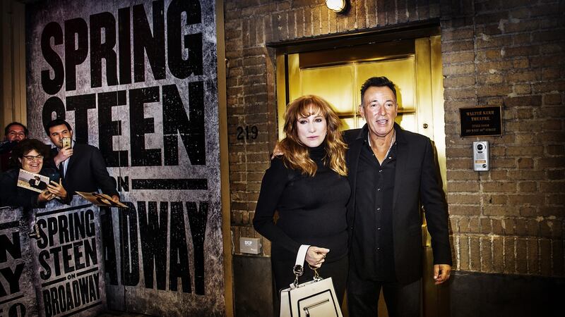 Bruce Springsteen and his wife, Patti Scialfa, leave the Walter Kerr Theater after the  show. Photograph: Dina Litovsky/The New York Times