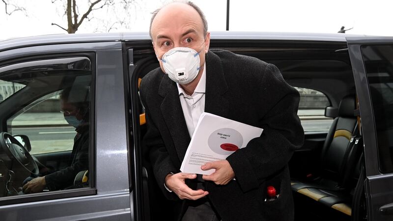 Dominic Cummings arriving  to give evidence to Westminster’s science and technology committee in London. Photograph: EPA/Facundo Arrizabalaga