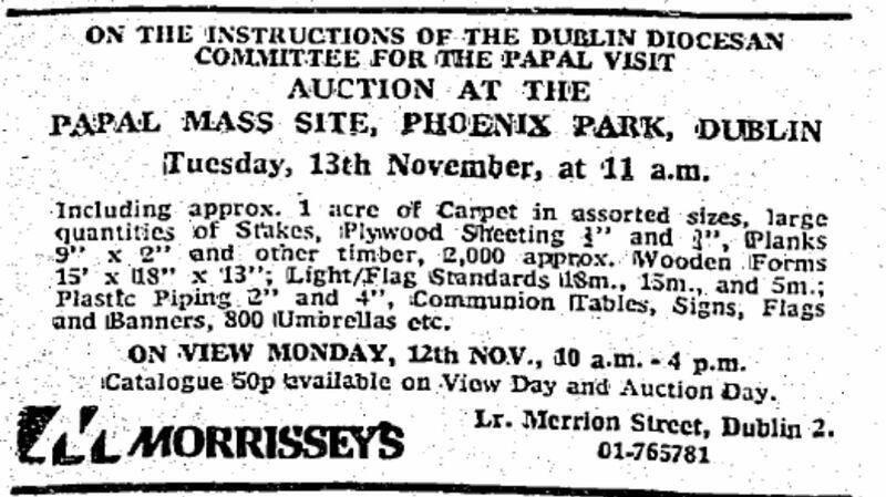 An ad for the papal auction, 1979, in ‘The Irish Times’.