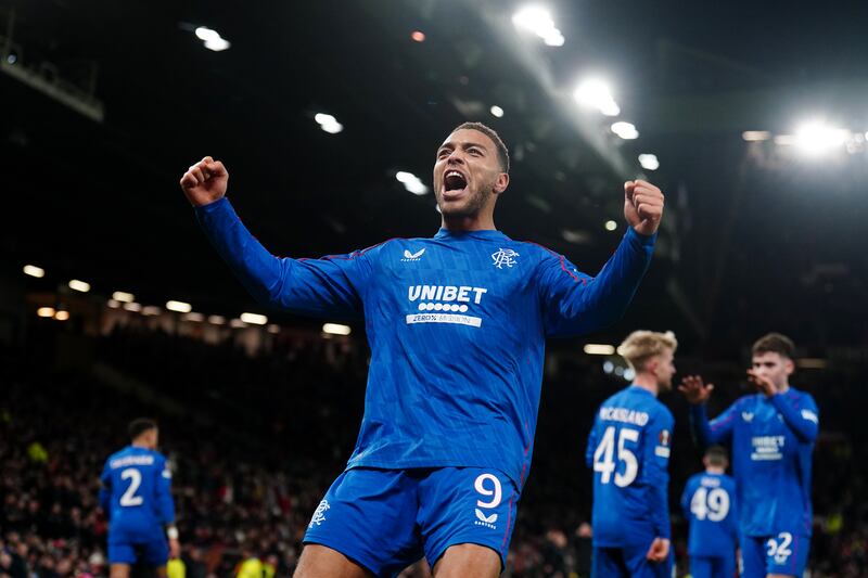 Rangers' Cyriel Dessers celebrates scoring his side's goal. Photograph: Mike Egerton/PA