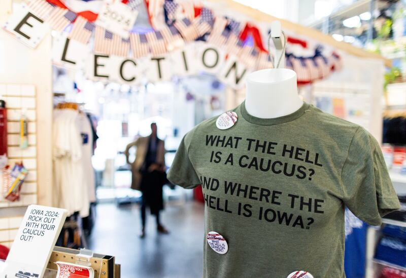 Iowa caucus merchandise at a shop in Des Moines, Iowa. Photograph: Justin Lane/EPA