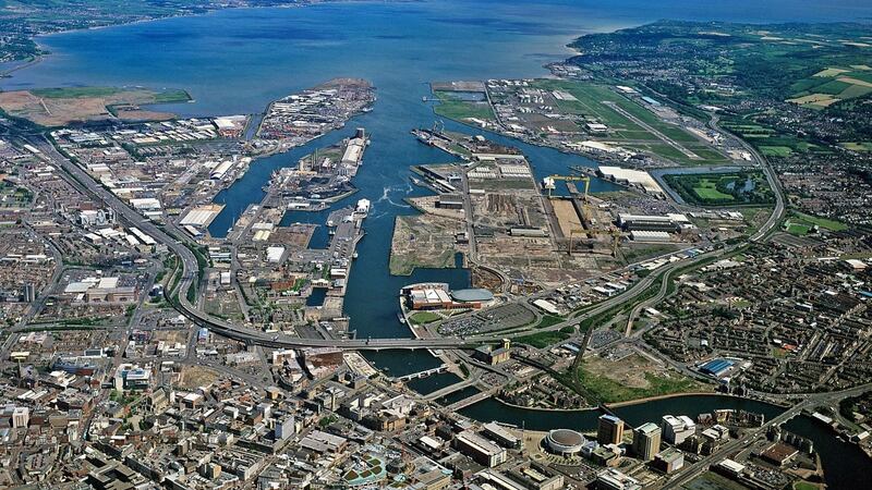 An aerial view of Belfast Port.