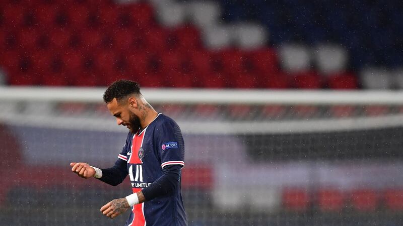 Neymar leaves the pitch after Man United’s win over PSG. Photograph: Franck Fife/Getty/AFP