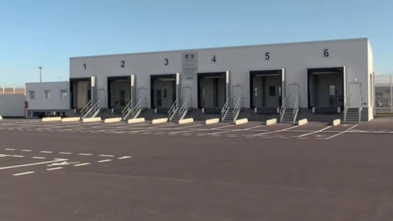 The newly built examination block at Calais, part of the facilities constructed in preparation for  Brexit. Photograph: TV Pool via AP