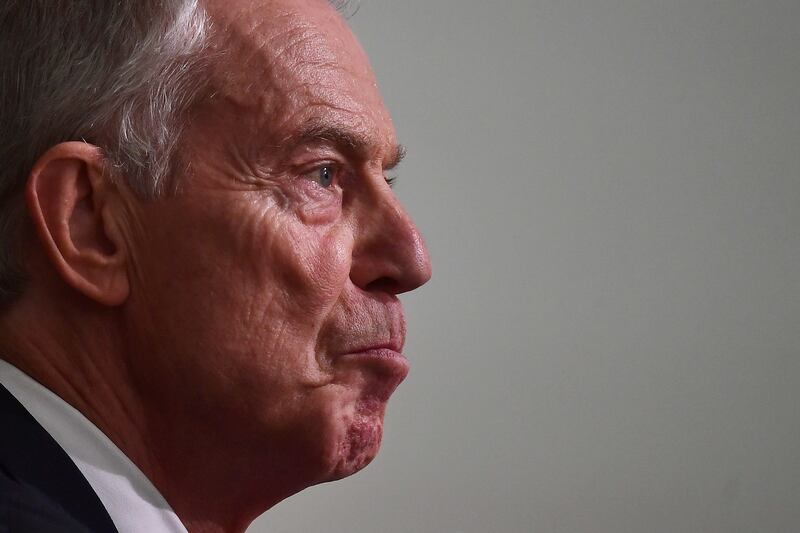 Former British prime minister Tony Blair delivers a speech during the gala at Hillsborough Castle. Photograph: Charles McQuillan/AFP via Getty Images