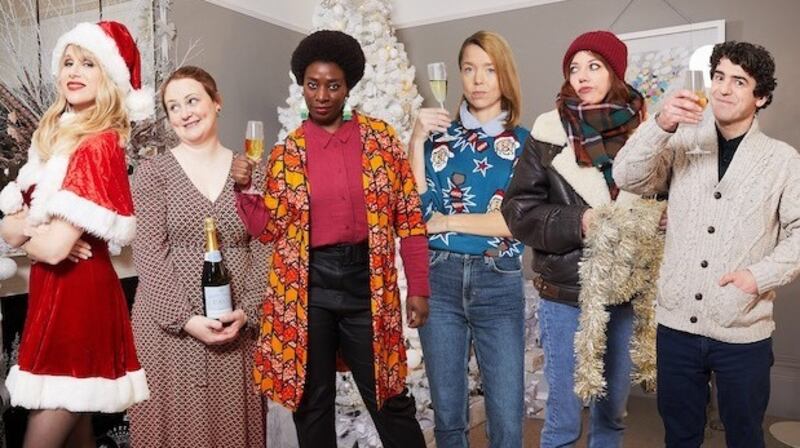 Lucy Punch (left) as Amanda and Anna Maxwell-Martin (3rd from right) as Julia in Motherland