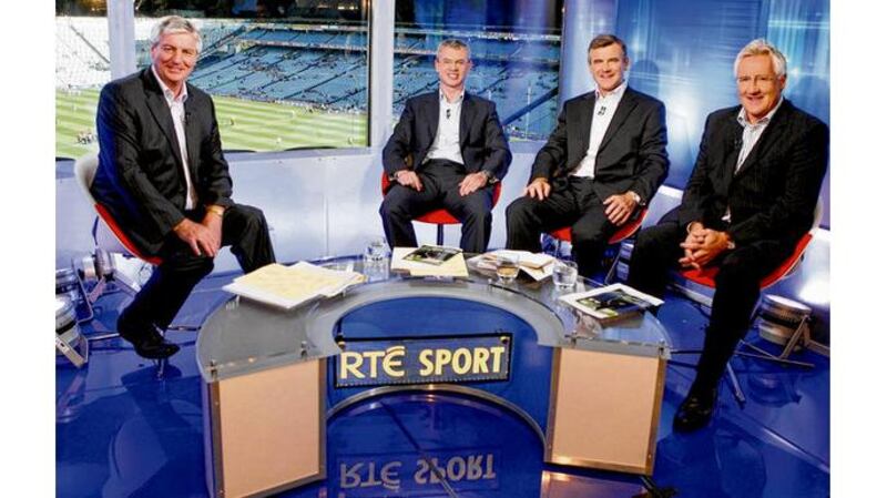 With his co-panellists Colm O'Rourke, Pat Spillane and presenter Michael Lyster on The Sunday Game