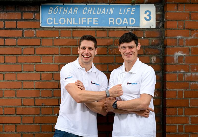 Diarmuid Connolly and Lee Keegan gets to grips with each other on Clonliffe Road. Photograph: Stephen McCarthy/Sportsfile