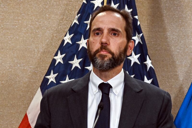 Special counsel Jack Smith speaks to reporters in Washington. Photograph: Kenny Holston/The New York Times
                      