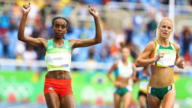 Almaz Ayana  of Ethiopia celebrates victory in the women’s 10,000m final.  Photo: Lucy Nicholson/Reuters