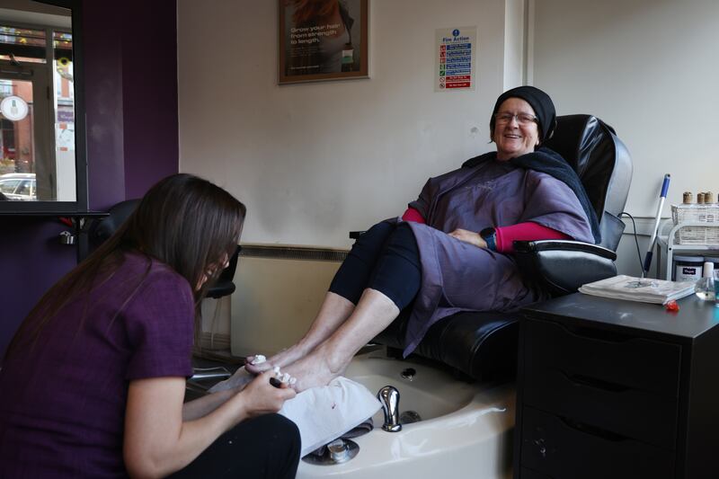 Cepta Sheppard  has a pedicure from Stacey Martin at Zinc Hair and Beauty Salon in Kilmainham, Dublin. Photograph: Bryan O’Brien

