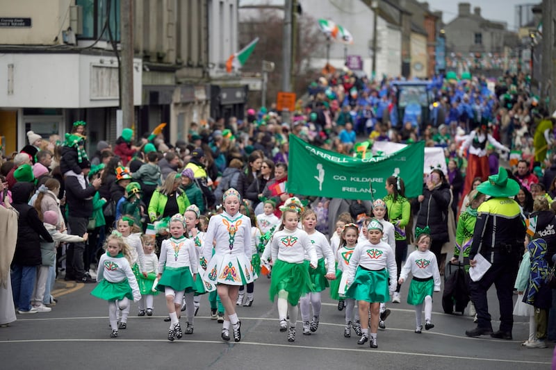 Performers take part in the St Patrick's Day Parade in Athy, Co Kildare. Photograph: Niall Carson/PA Wire