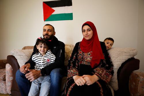 Palestinian man reunited with wife and young children says family now facing homelessness 