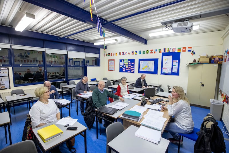 Teacher Nadiya Sulyma brings her students through some of the basics of the Ukrainian language. Photograph: Tom Honan 