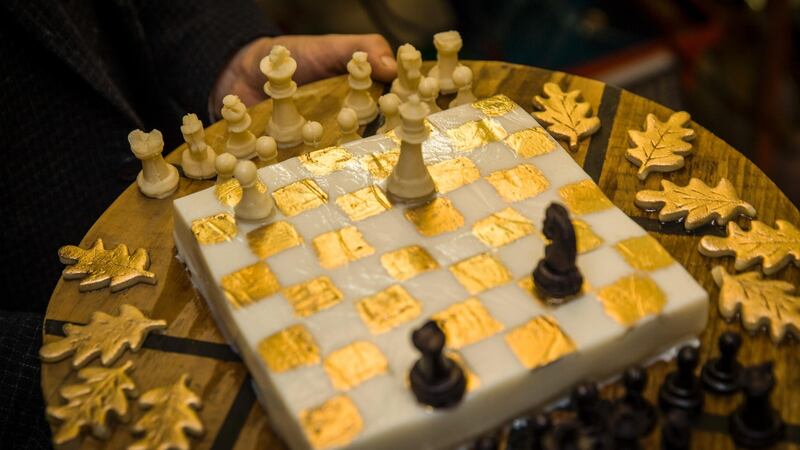 The table’s centrepiece, an almond and jelly chessboard