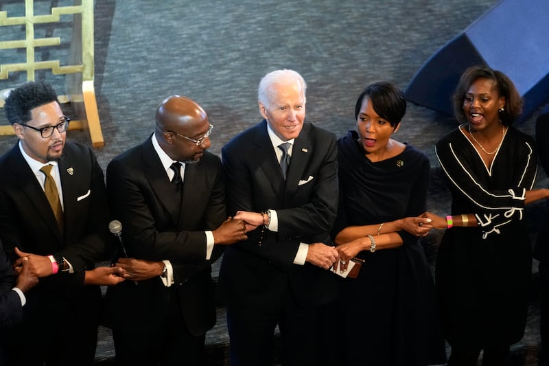 President Joe Biden at Ebenezer Baptist Church. Photograph: Carolyn Kaster/AP