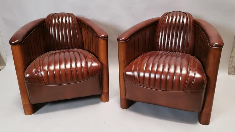 Pair of art deco style leather aviator club chairs €2,000- €4,000