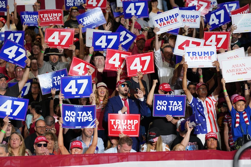 Supporters at Donald Trump’s campaign rally at the Expo at World Market Center in Las Vegas in September. Photograph: Doug Mills/The New York Times
                      