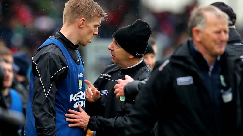 Peter Keane with Tommy Walsh who is back with Kerry after a three-year gap.  Photograph: Ryan Byrne/Inpho