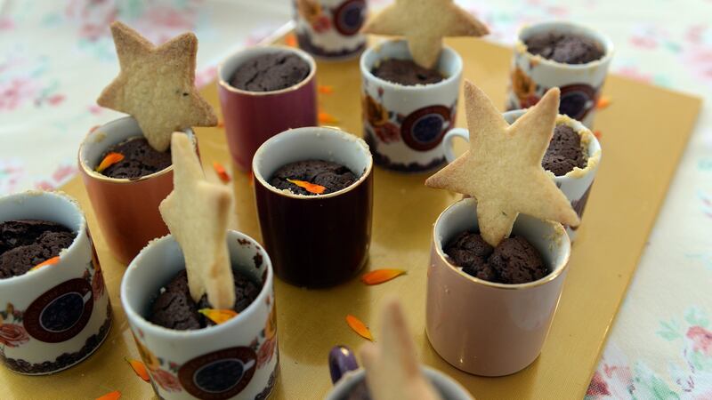 Mini chocolate pots and shortbread at Catherine Fulvio  cookery class at Ballyknocken House and Cookery School, Glenealy, Co Wicklow. Photograph: Cyril Byrne