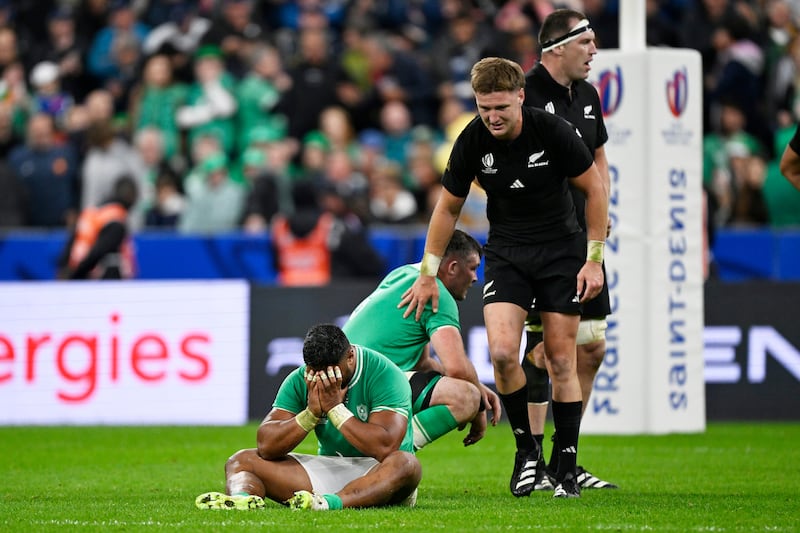 Ireland’s Bundee Aki dejected after the World Cup. Photograph: Andrew Cornaga/Photosport/Inpho