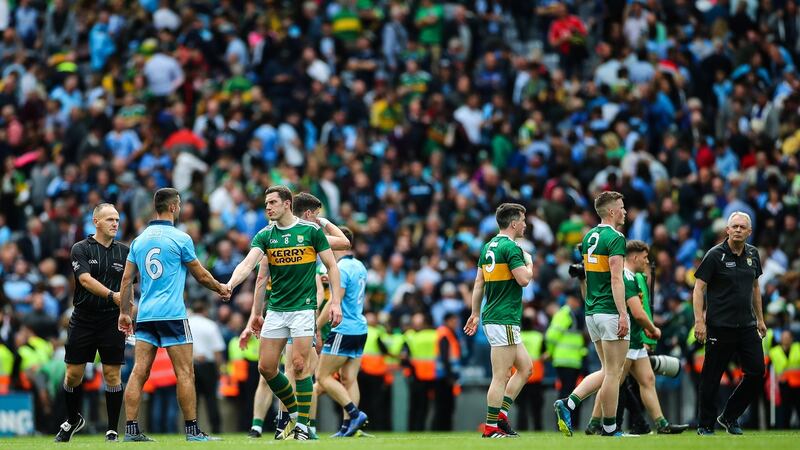 Kerry’s David Moran and Dublin’s James McCarthy shake hands after their drawn final on September 1st. Photograph: James Crombie/Inpho