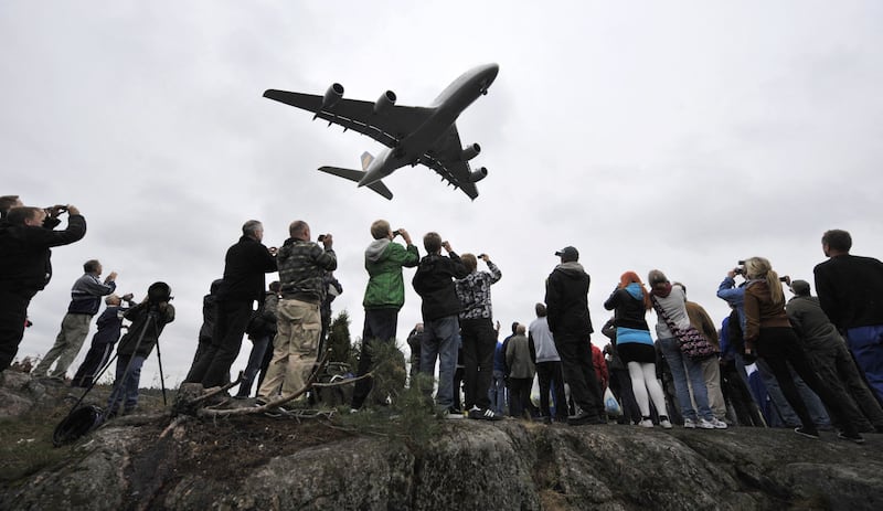 A Lufthansa Airbus-380, the world's largest airliner with a capacity of 526 passengers, at the Helsinki-Vantaa Airport. Photograph: Getty Images