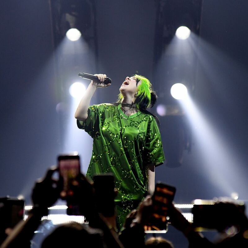 Billie Eilish on stage in March 2020. Photograph: Kevin Mazur/Getty