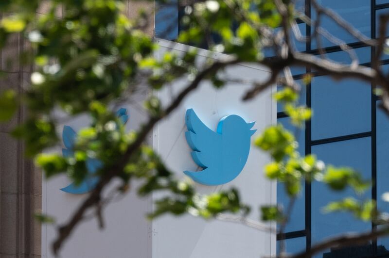 The Twitter logo at the social media company's headquarters in San Francisco. Photograph: Amy Osborne/AFP via Getty Images