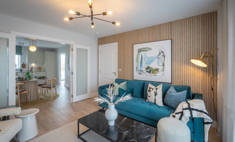 The living room opens up into an eat-in kitchen in The Rokeby